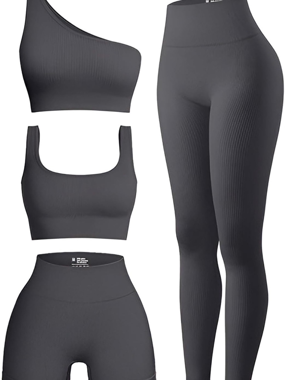 Seamless Ribbed Charcoal 8-Piece Active Set - Women